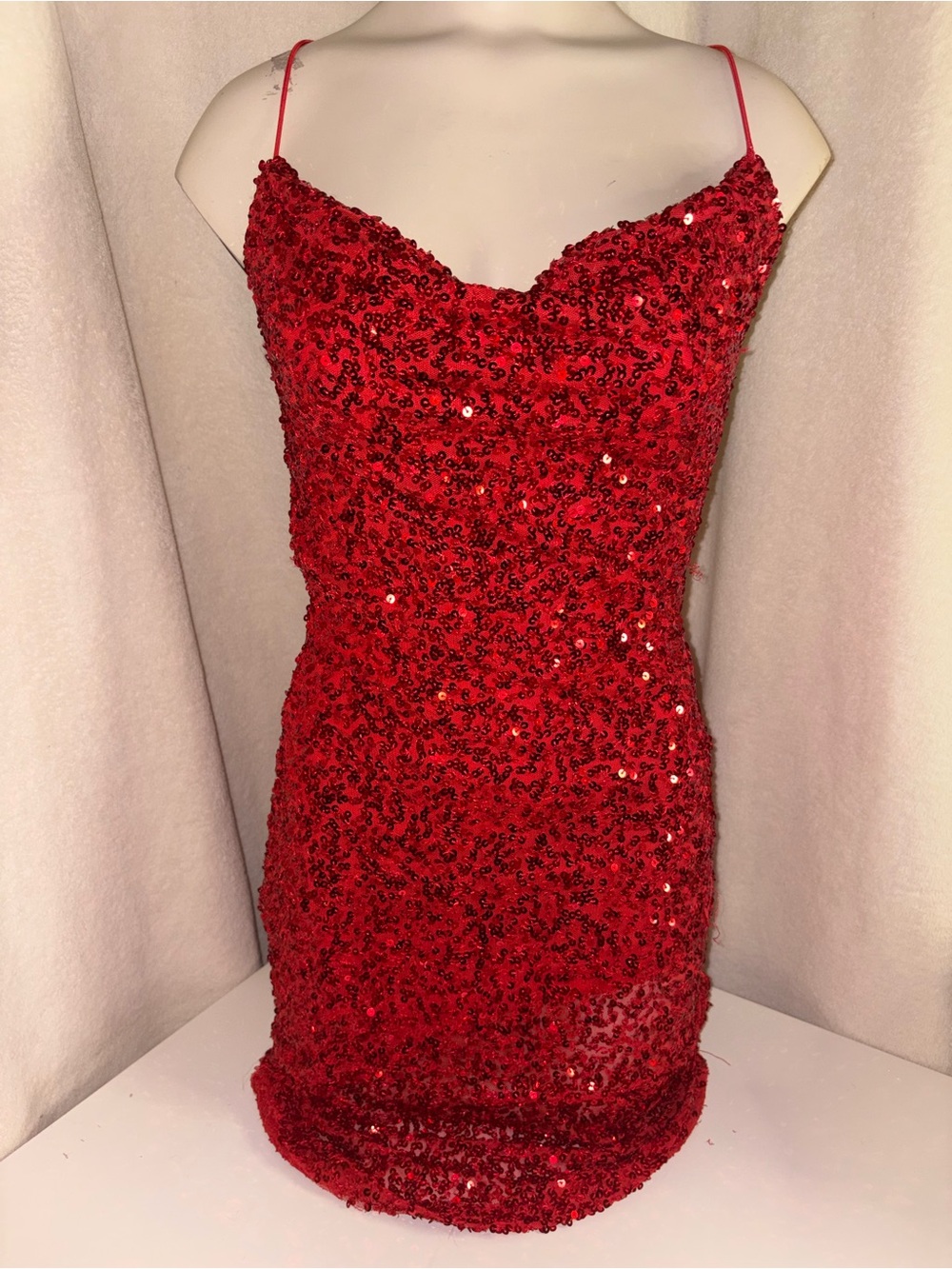 Red Sequin Spaghetti Strap Cocktail Dress